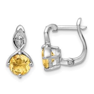 925 Sterling Silver 1.48t.w. Citrine Wt Topaz Hinged Earrings 13.4 x mm